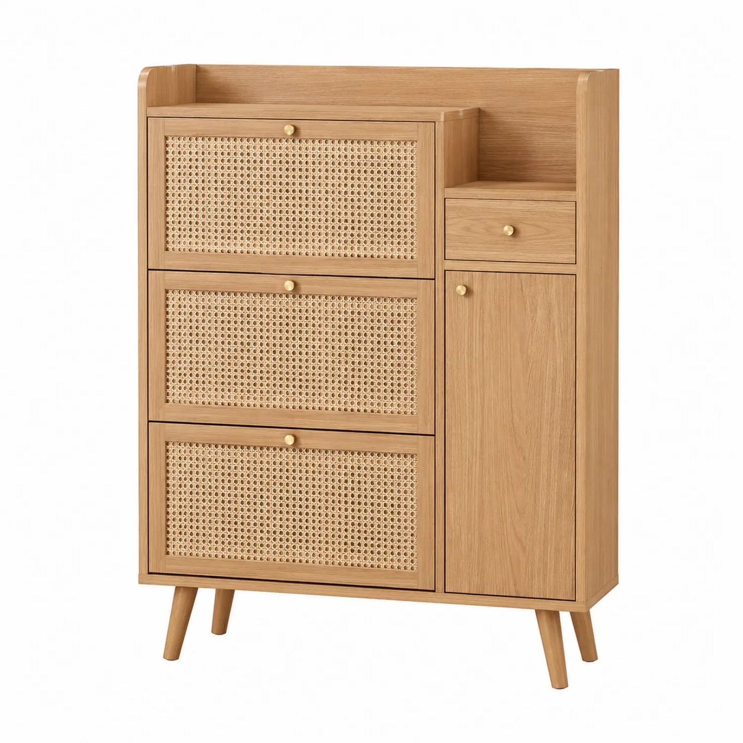Mueble organizador de zapatos de madera y rat¨¢n natural con 4 cajones 120x80x30 cm