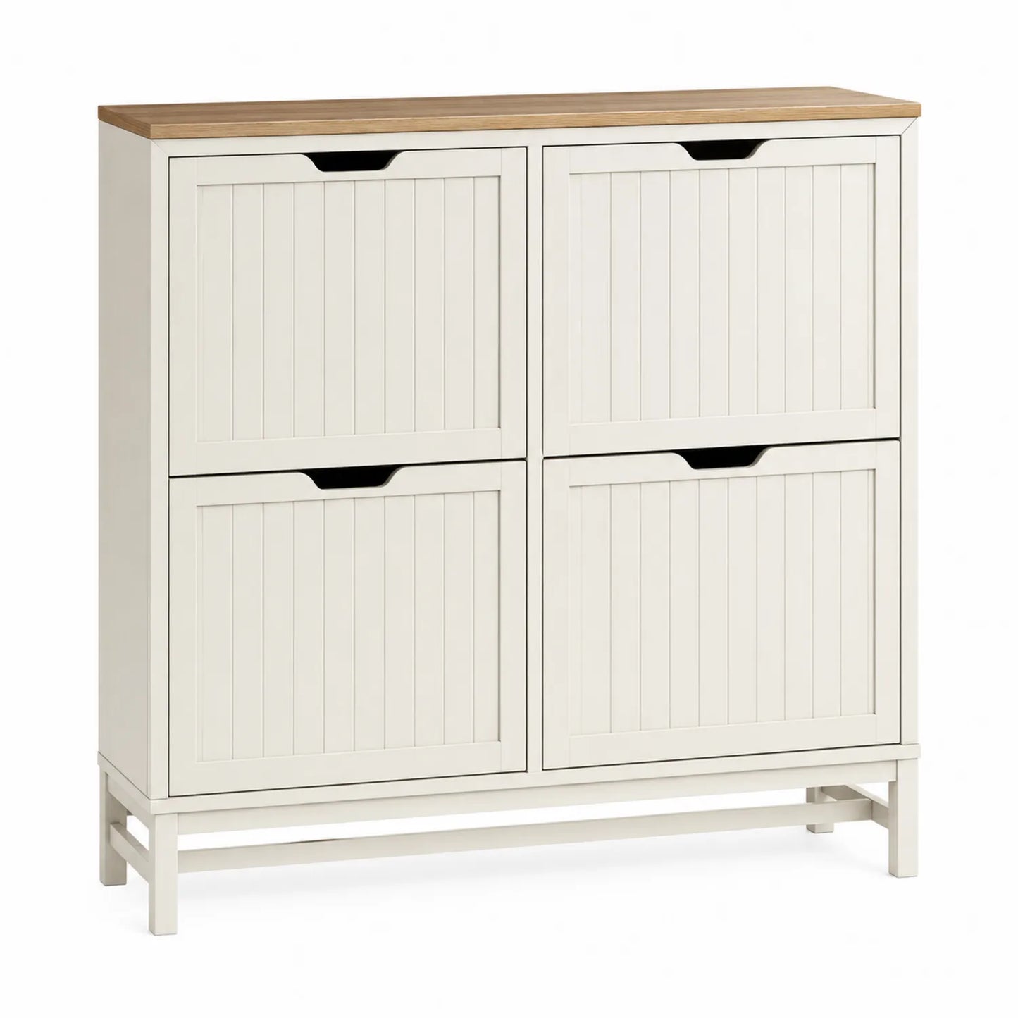 Zapatero de MDF Blanco con Tapa de Roble 4 Puertas