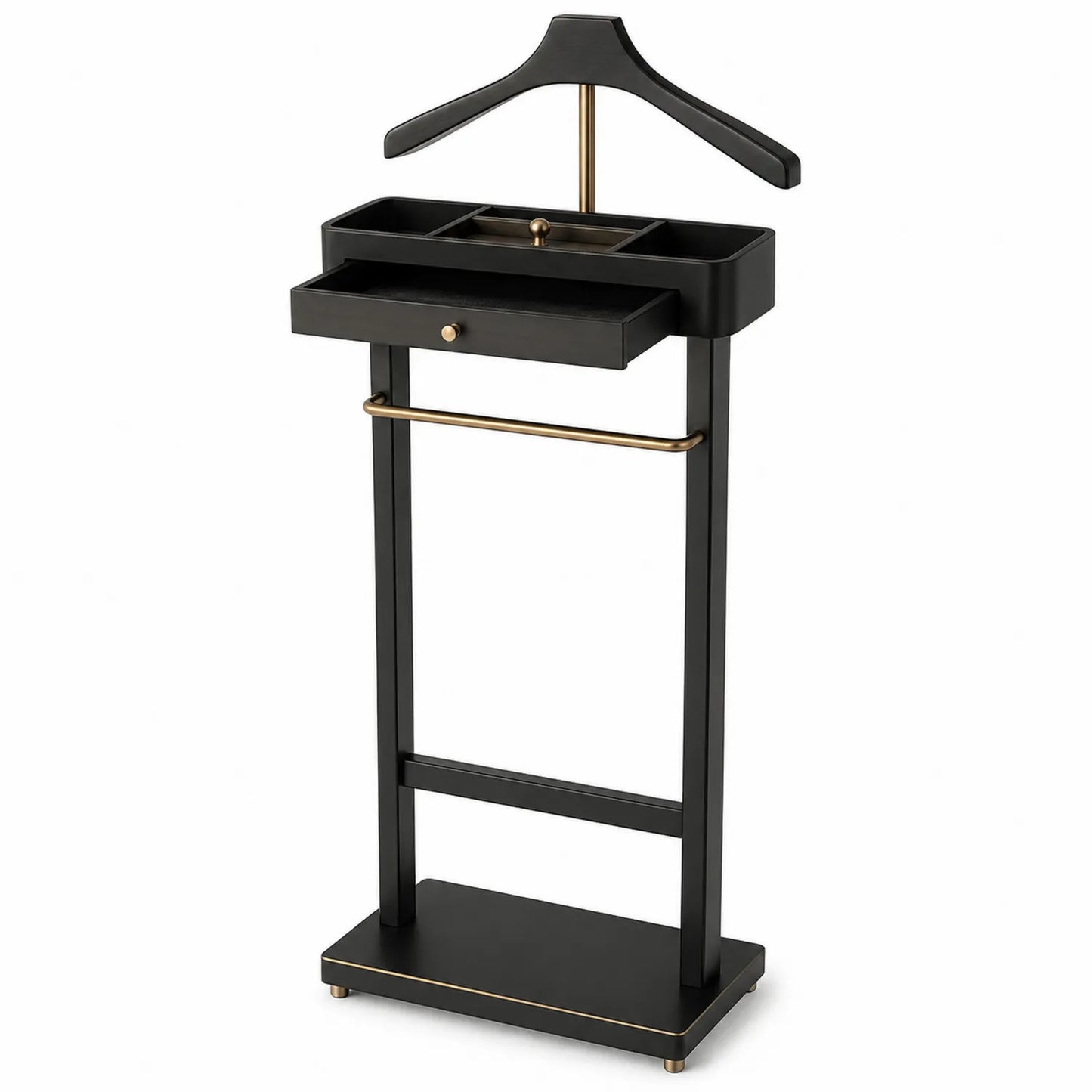 Perchero valet de madera y metal negro con bandeja y caj¨®n