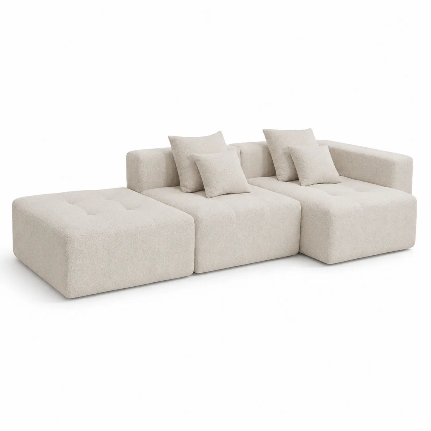 Sof¨¢ modular de 3 plazas con chaise longue en tela de boucl¨¦ crema
