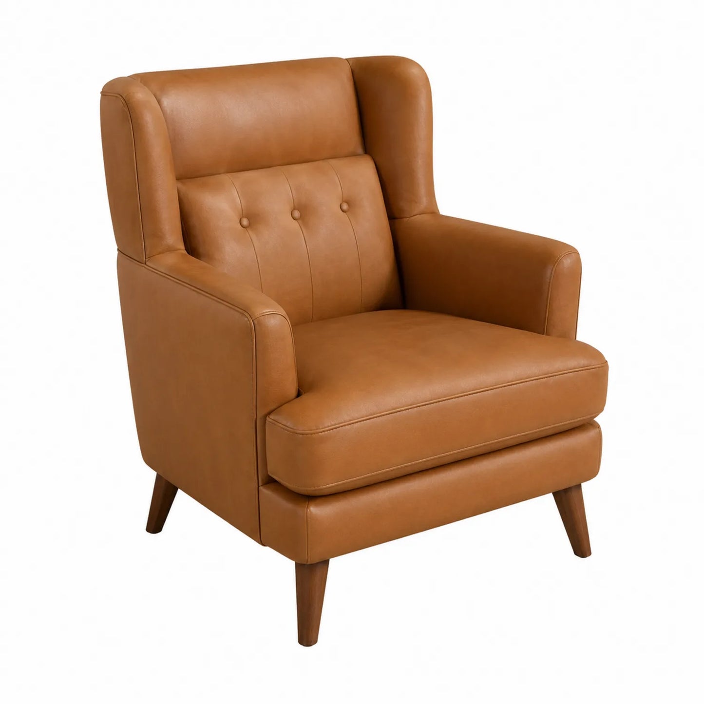 Sill¨®n de cuero sint¨¦tico marr¨®n claro con patas de madera
