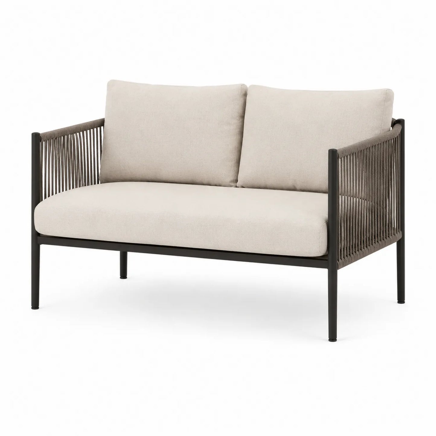 Sof¨¢ de exterior de acero y cuerda de poli¨¦ster beige 120x70x75 cm