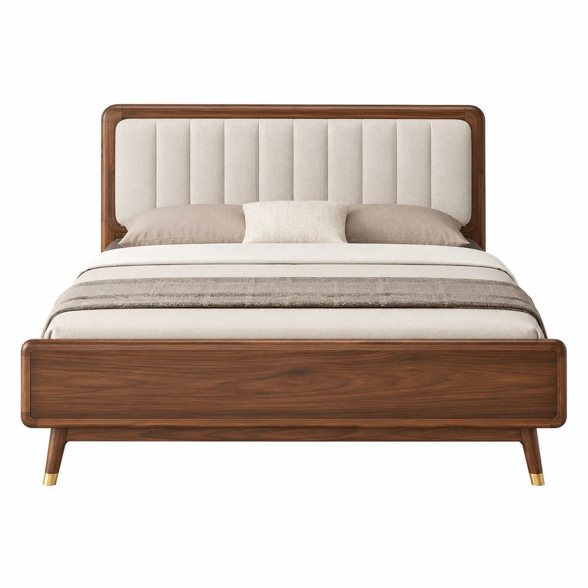 Cama de madera con cabecero acolchado de tela beige 200x160 cm