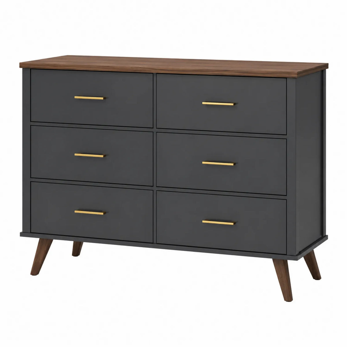 C¨®moda de 6 cajones MDF Gris y Nogal