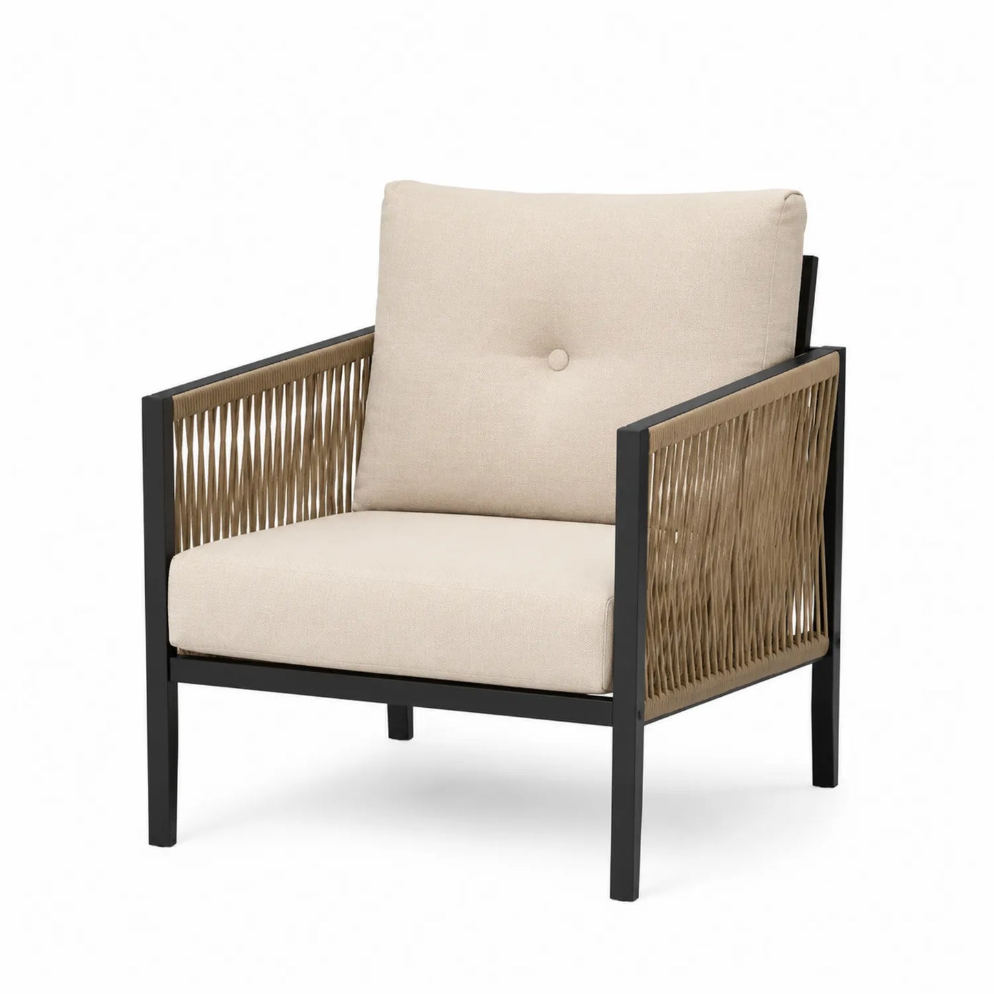 Silla de Exterior de Aluminio con Cojines Beige y Cuerdas Sint¨¦ticas