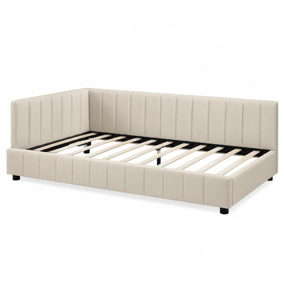Cama nido de esquina tapizada en cuero sint¨¦tico beige 200x90 cm