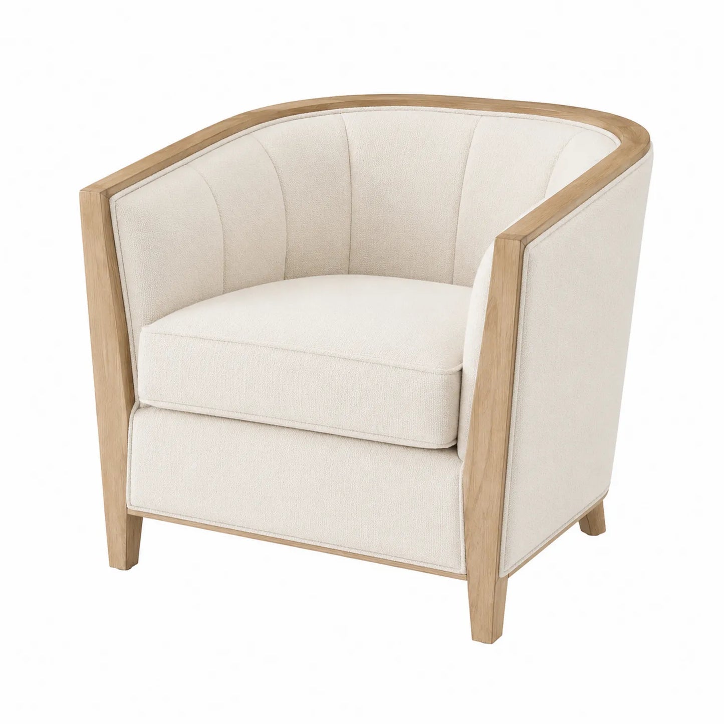 Sill¨®n de poli¨¦ster beige con estructura de roble