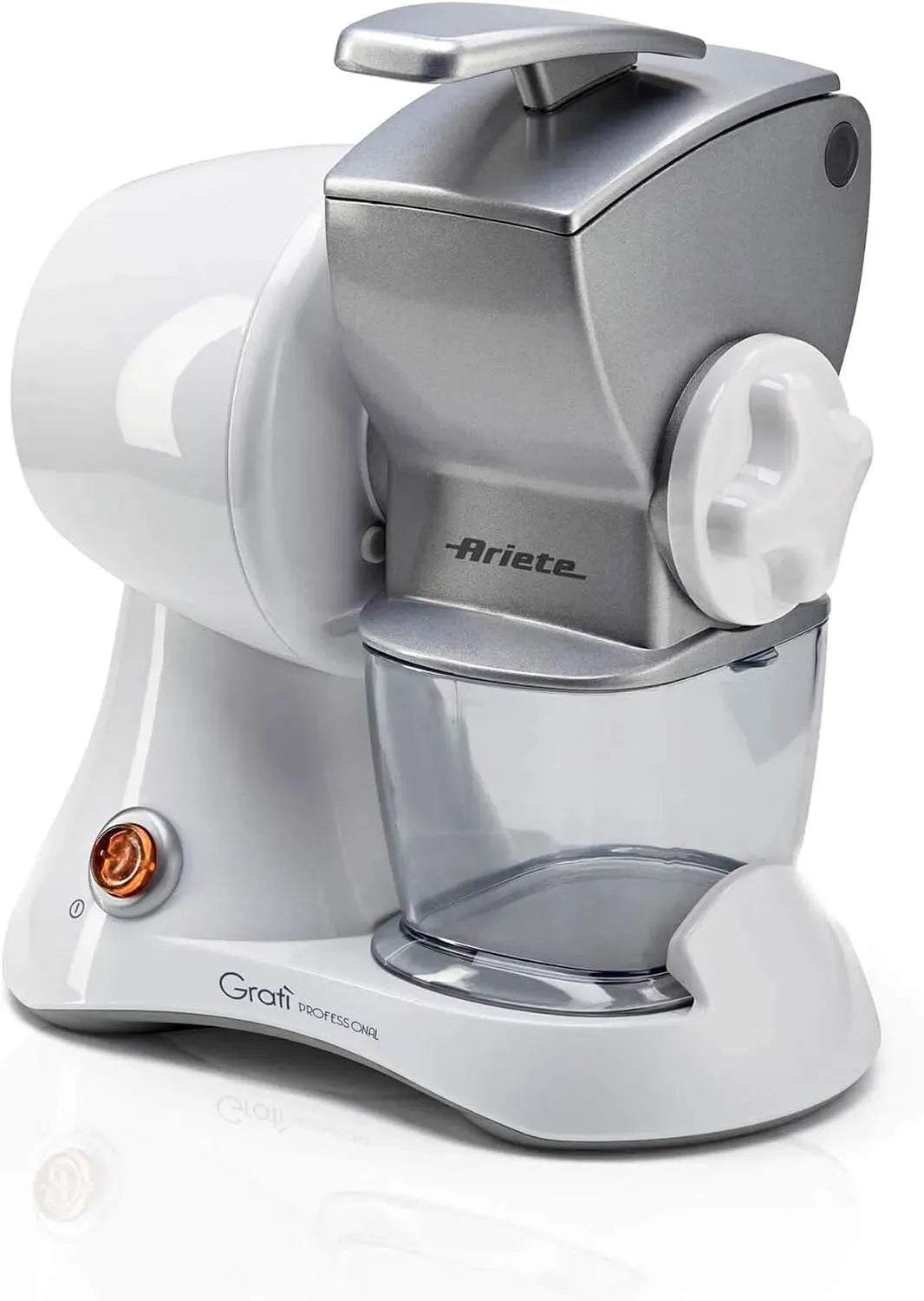 Blanc / Argent, Récipient amovible avec bouchon fraîcheur, pour Râpe électrique avec rouleau professionnel, Ariete 448 Gratì Professional, 130W