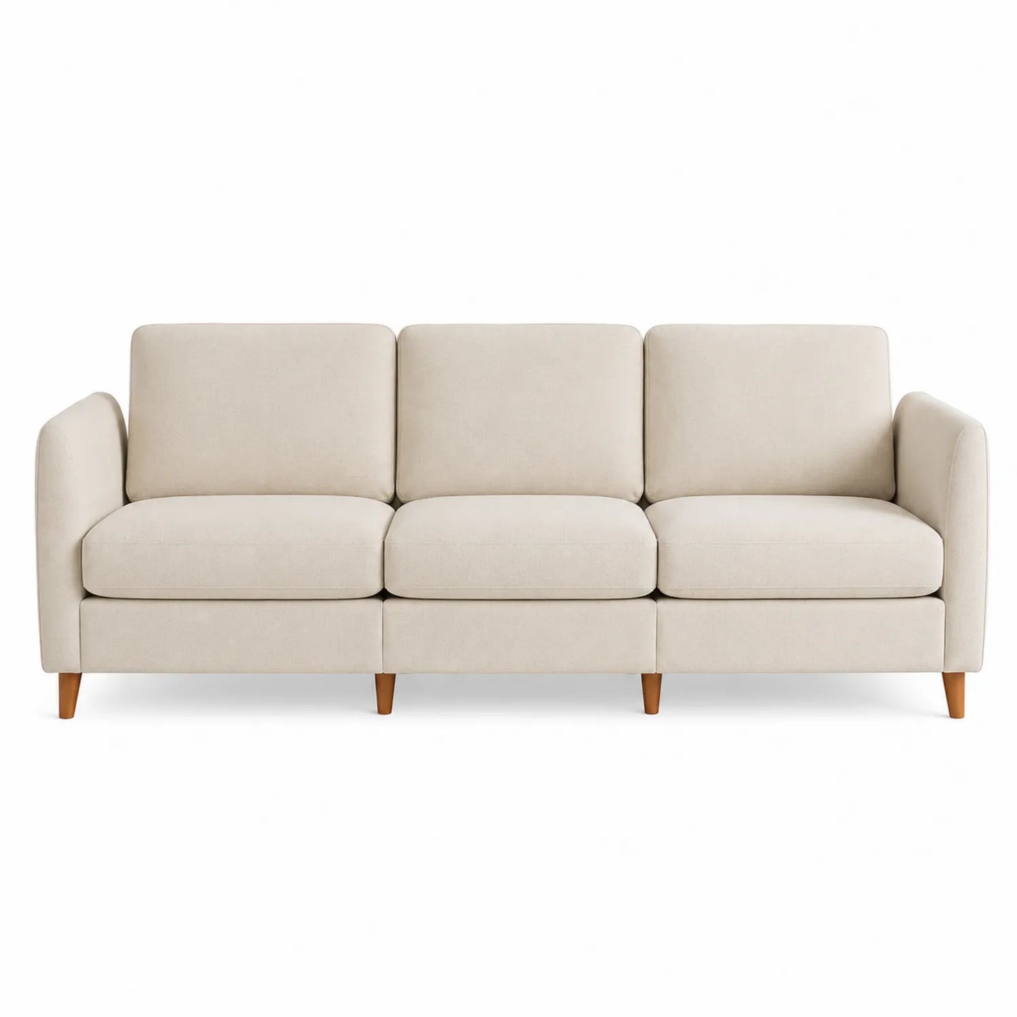 Sof¨¢ de 3 plazas tela beige con patas de madera