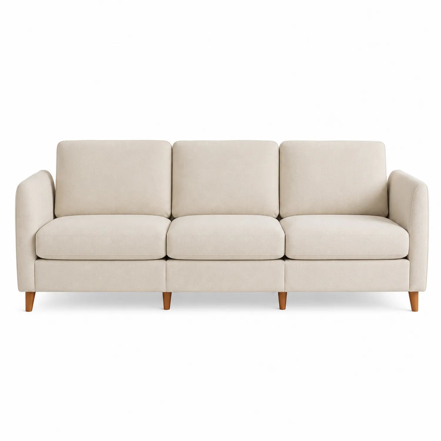 Sofá de 3 plazas tela beige con patas de madera