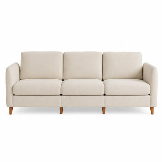 Sof¨¢ de 3 plazas tela beige con patas de madera