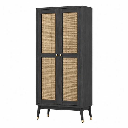 Armario de madera y rat¨¢n con puertas dobles en negro