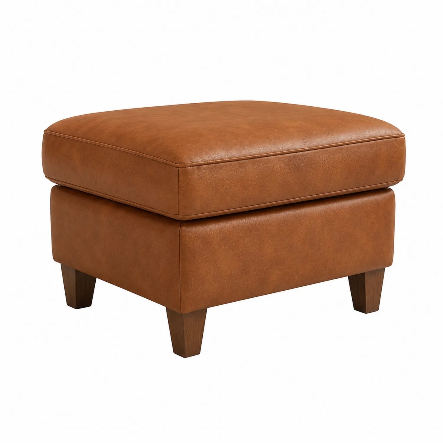Reposapi¨¦s de Piel Sint¨¦tica Marr¨®n y Madera 60x60x45 cm