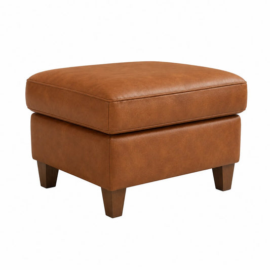 Reposapi¨¦s de Piel Sint¨¦tica Marr¨®n y Madera 60x60x45 cm