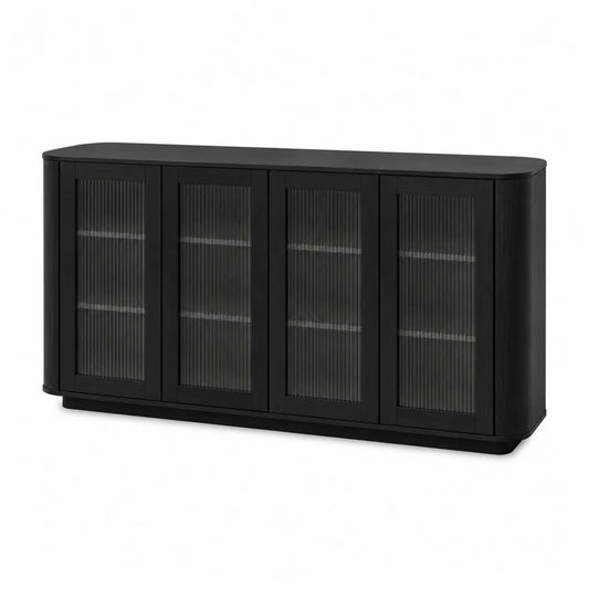 Aparador de madera con puertas de vidrio estriado 160x80x40 cm