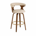 Taburete giratorio de madera y metal con asiento beige