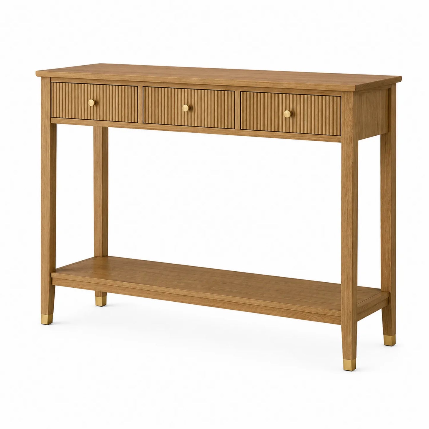 Mesa consola de madera de roble con 3 cajones y estante