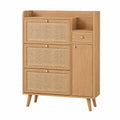 Mueble organizador de zapatos de madera y ratán natural con 4 cajones 120x80x30 cm