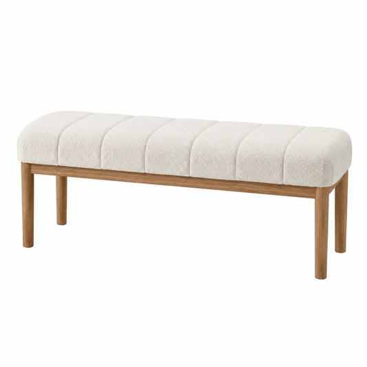 Banco de sal¨®n tapizado en tela de poli¨¦ster beige con estructura de madera 120x40x45 cm