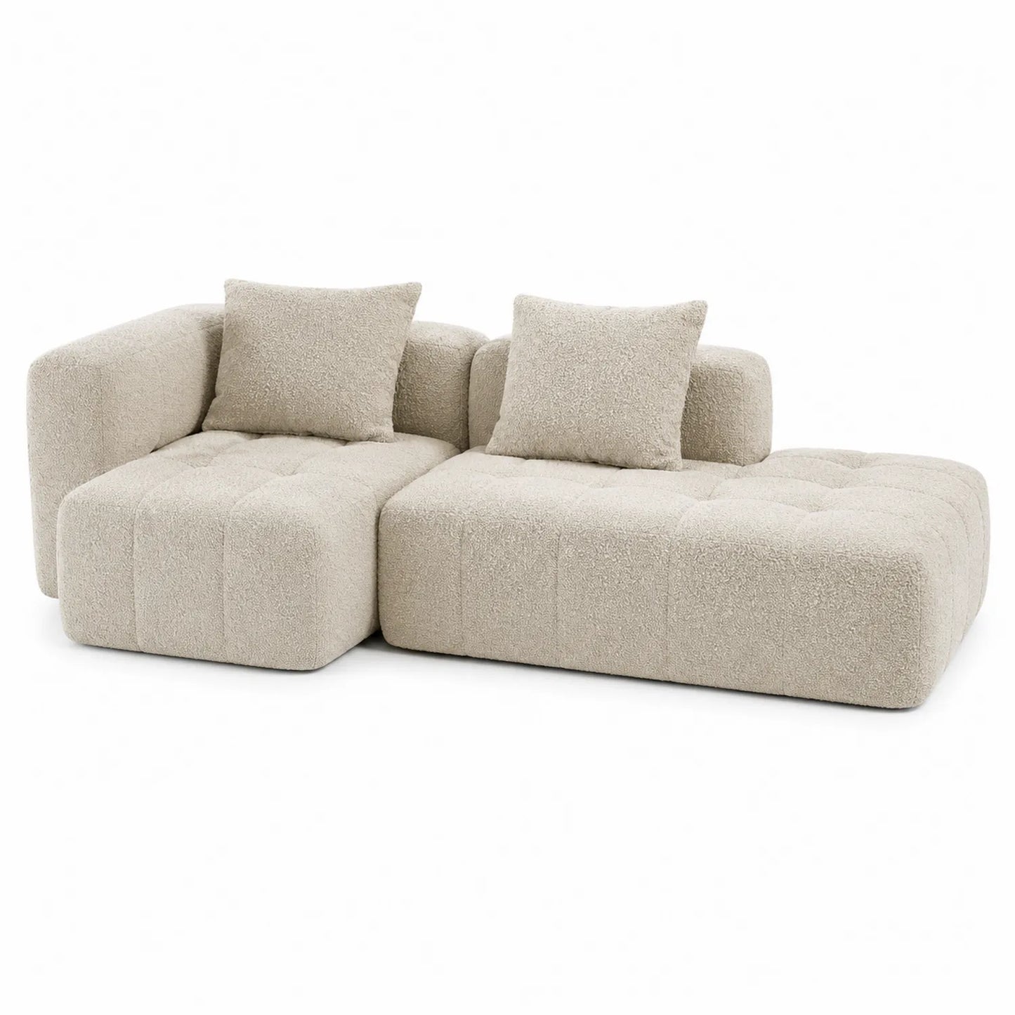 Sof¨¢ modular de tela boucl¨¦ beige con cojines 210x140 cm