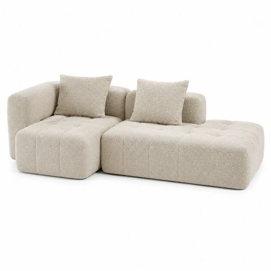 Sof¨¢ modular de tela boucl¨¦ beige con cojines 210x140 cm