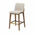 Taburete de Madera y Tela Beige con Reposapiés de Metal