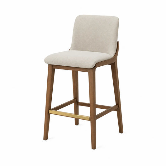 Taburete de Madera y Tela Beige con Reposapi¨¦s de Metal