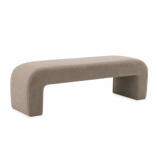 Banco tapizado en tela acanalada beige 150x40x45 cm