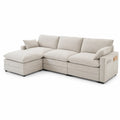 Sofá Seccional Beige de Poliéster con Chaise Longue