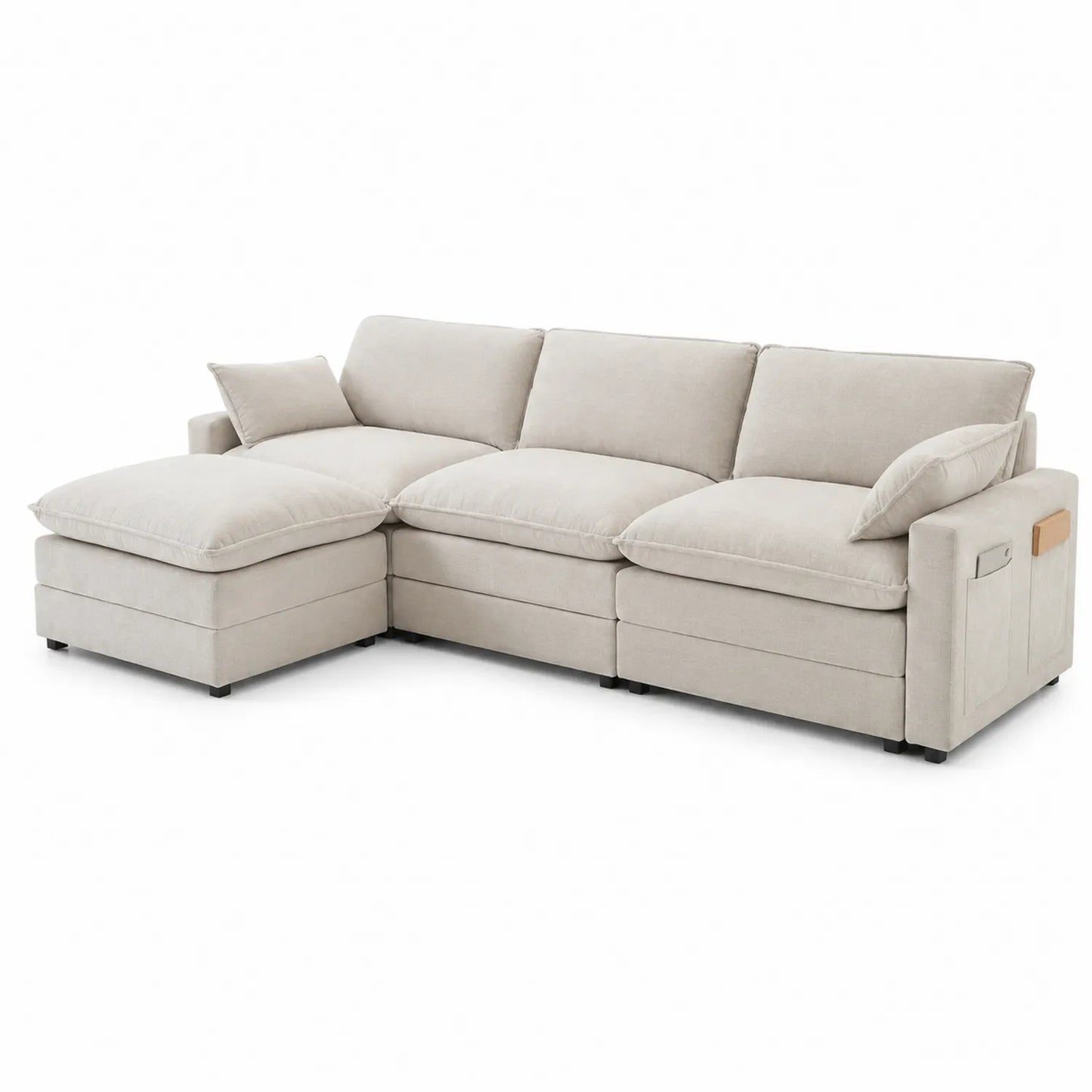 Sof¨¢ Seccional Beige de Poli¨¦ster con Chaise Longue