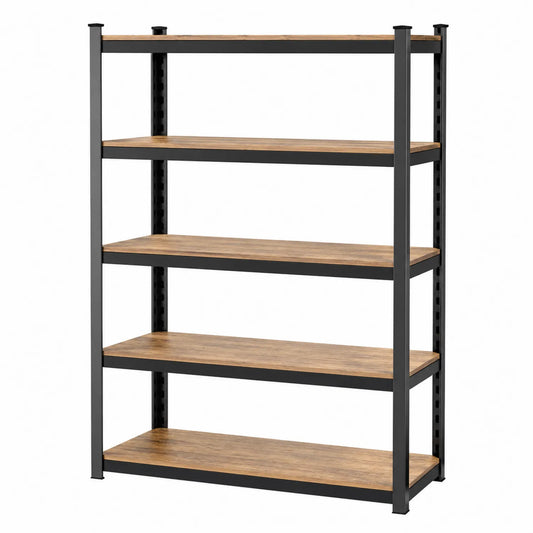Estanter¨ªa de metal y madera 5 niveles 180x90x45cm Negro/Natural