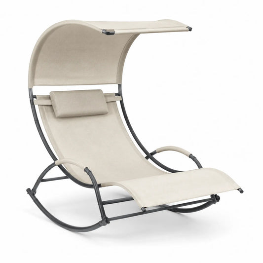 Tumbona de Acero y Poli¨¦ster Beige con Visera y Almohada