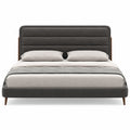 Cama tapizada de tela gris oscuro con cabecera acolchada y estructura de madera 200x160 cm