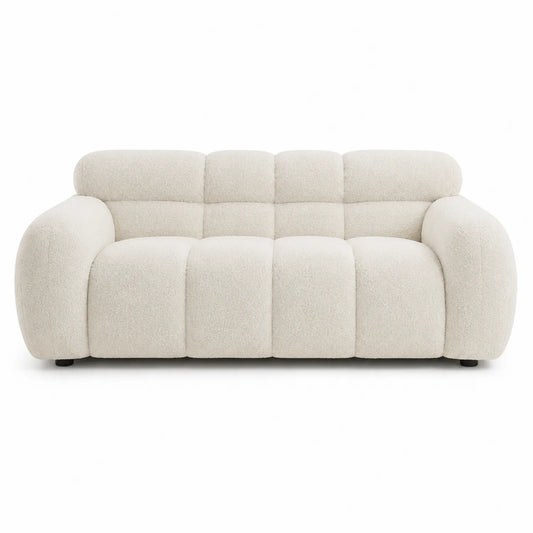 Sof¨¢ de 3 plazas de tela boucl¨¦ beige 200x90x80 cm