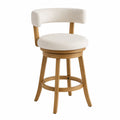 Taburete de madera con respaldo curvo y asiento de tela beige