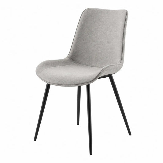 Silla de tela gris con patas de metal negro