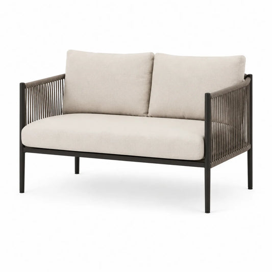 Sof¨¢ de exterior de acero y cuerda de poli¨¦ster beige 120x70x75 cm