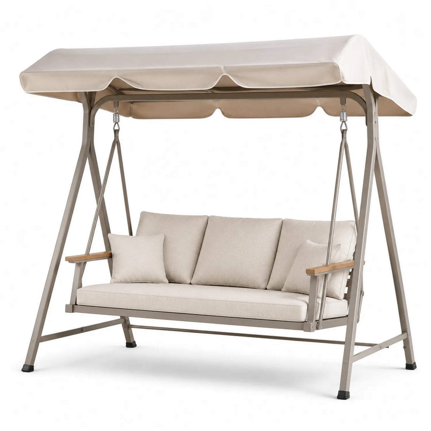 Columpio de Exterior con Estructura Met¨¢lica y Cojines Beige