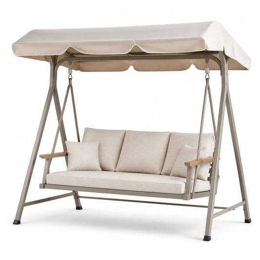 Columpio de Exterior con Estructura Met¨¢lica y Cojines Beige