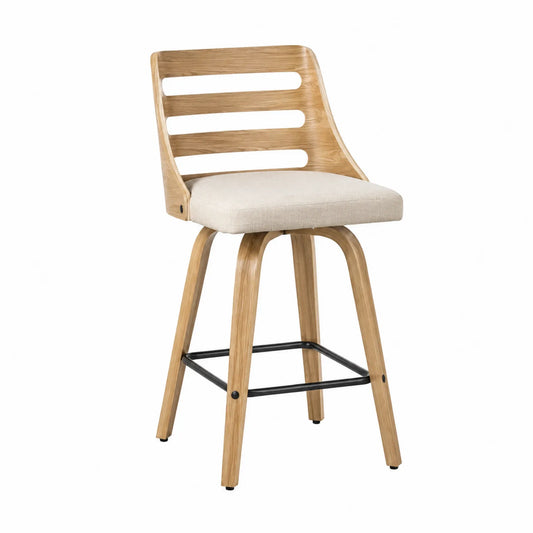 Taburete de bar de madera con asiento de poli¨¦ster beige