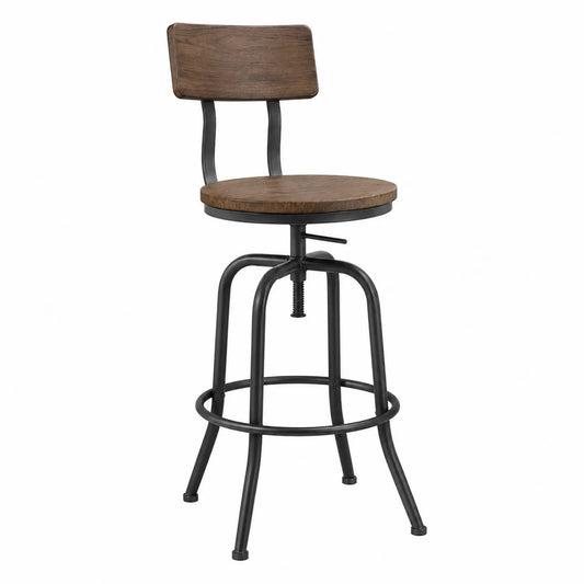 Taburete industrial ajustable en metal negro y madera marr¨®n