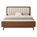 Cama de madera con cabecero acolchado de tela beige 200x160 cm