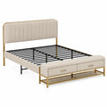 Cama doble con cabecero acolchado y cajones de almacenamiento de poliéster y metal