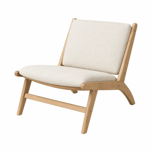 Silla de sal¨®n de madera con asiento de algod¨®n beige