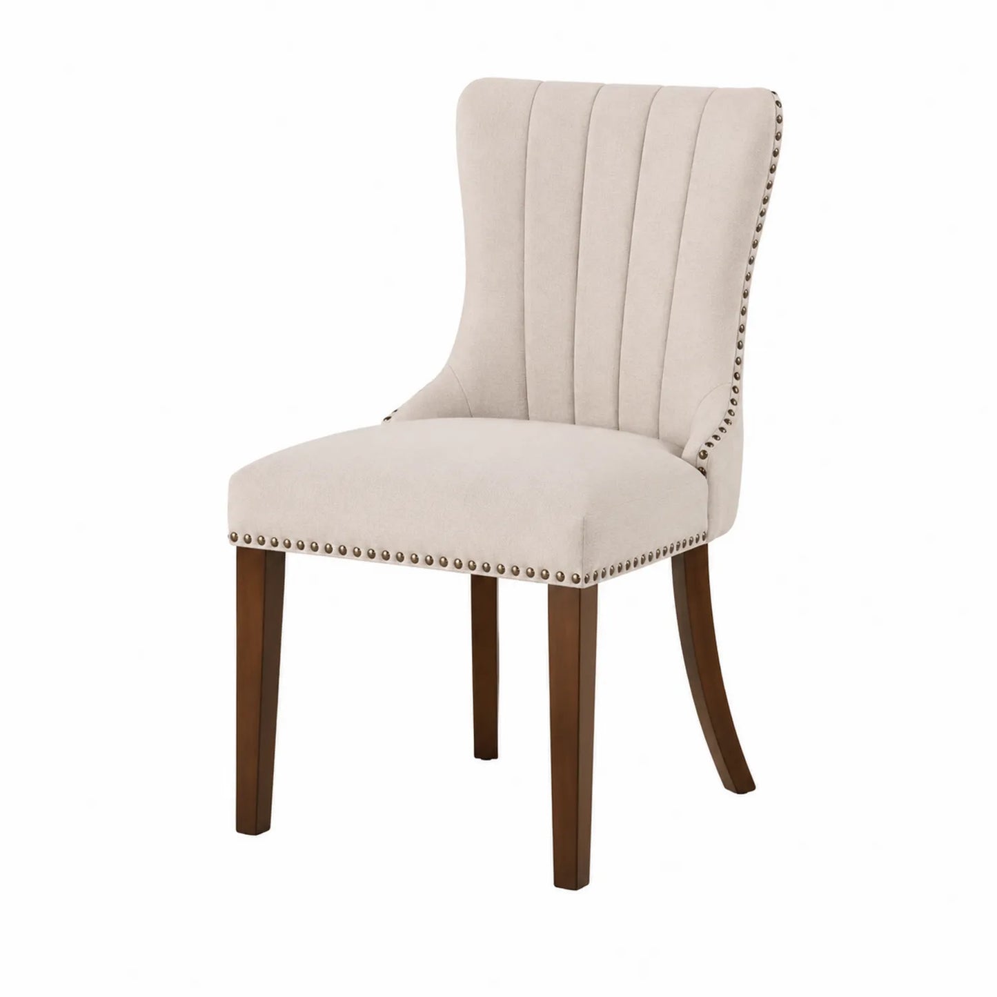 Silla de comedor de tela beige con patas de madera