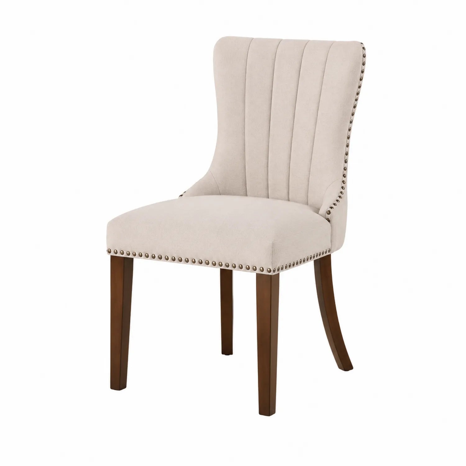 Silla de comedor de tela beige con patas de madera