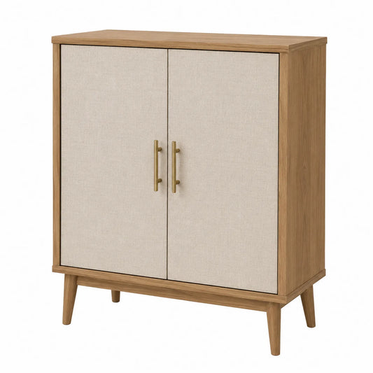 Aparador de Madera con Puertas de Tela de Poli¨¦ster Beige