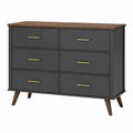 Cómoda de 6 cajones MDF Gris y Nogal