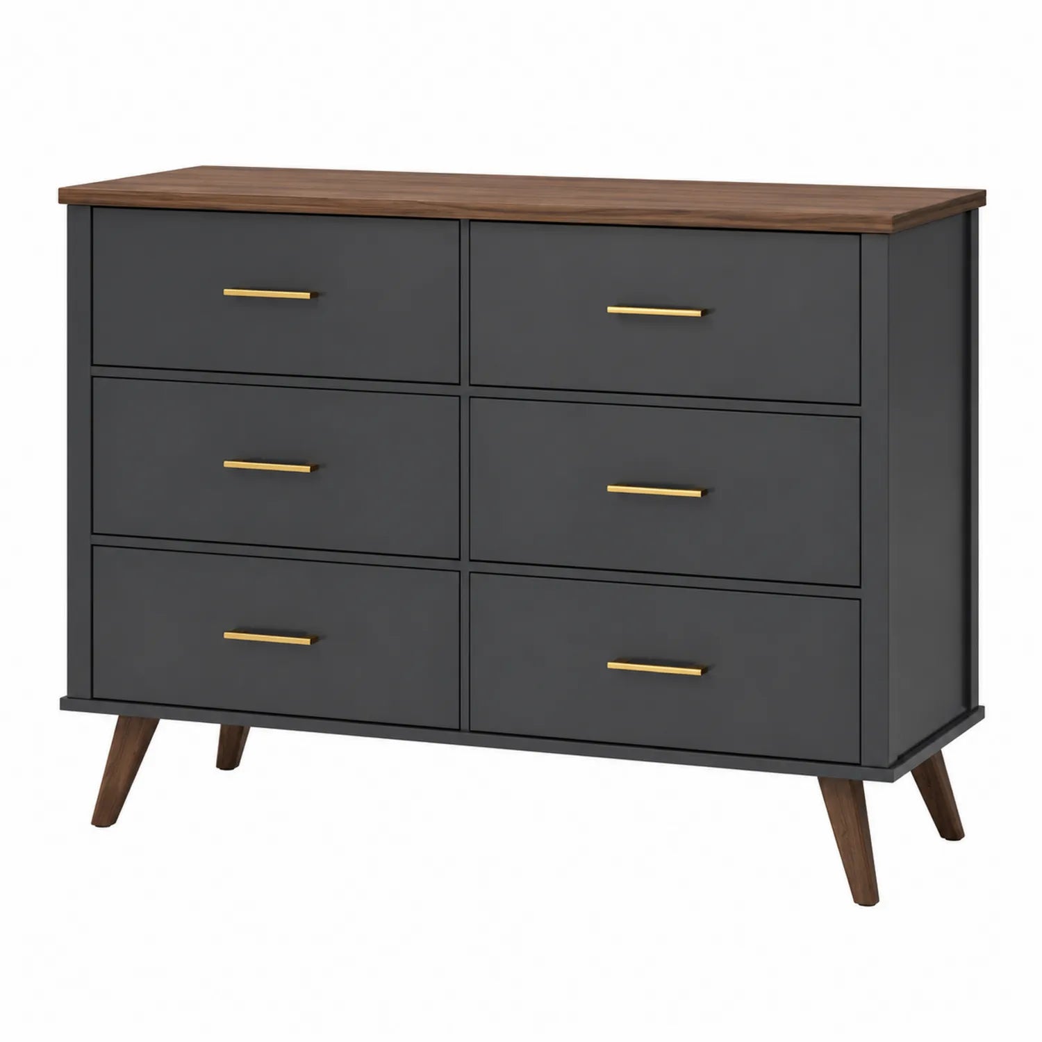 Cómoda de 6 cajones MDF Gris y Nogal