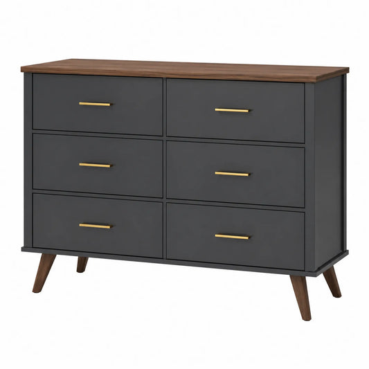 C¨®moda de 6 cajones MDF Gris y Nogal